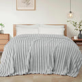 Exclusivo Mezcla California King Size Flannel Fleece Blanket, Super Soft Striped Jacquard Bed Oversized Blanket, Lightweight Fuzzy Cozy for All Seasons, 120x120 Inches, Light Grey