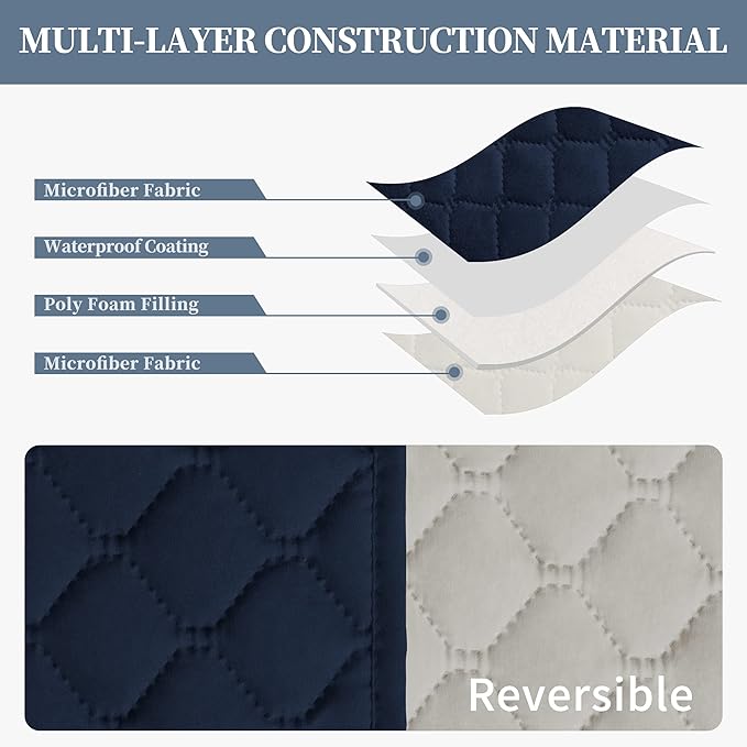 ISSUNTEX Double Protection 100% Waterproof Sofa Covers for Living Room, Reversible Couch Covers for 3 Cushion Couch Sofa, Furniture Protector Sofa Cover for Pets (X Large, Navy/Ivory)