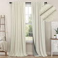 Pitalk Black Out 96 Inch Long Boho Curtains 2 Panel Set Farmhouse Curtain for Living Room Darkening Thermal Noise Reduction Textured Faux Linen Drape 8ft Back Tab Pocket Cream Beige 52x96 Floor Length