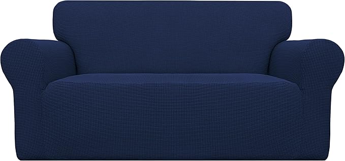 Easy-Going Stretch Oversized Loveseat Slipcover 1-Piece Sofa Cover Furniture Protector Couch Soft with Elastic Bottom for Kids Polyester Spandex Jacquard Fabric Small Checks Navy