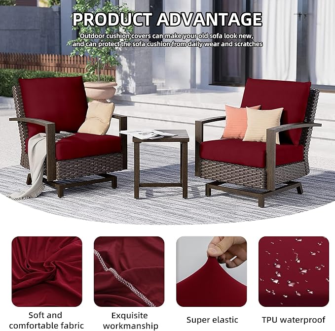 14Pcs Outdoor Cushion Covers, Patio Cushion Covers,Stretch Elastic Slipcovers, Replacement Washable & Reusable Furniture Protector for Patio Couch (Claret,Cover Only)