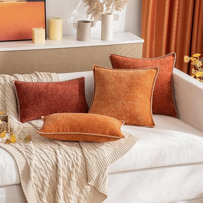 MIULEE Pack of 2 Couch Throw Pillow Covers 18x18 Inch Rust Farmhouse Decorative Pillow Covers with Stitched Edge Soft Chenille Solid Dyed Pillow Covers for Sofa Bed Living Room