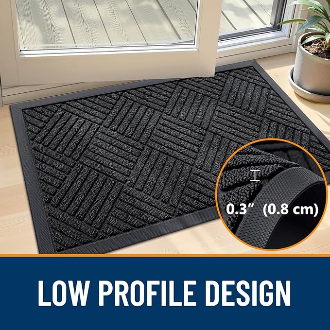 OLANLY Front Door Mat Outside Entrance 47x32, Absorbent, Heavy Duty Sturdy Natural Rubber Doormat Indoor Outdoor, Stain and Fade Resistant, Non-Slip Low Profile Floor Mat for Entryway, Black Diamond