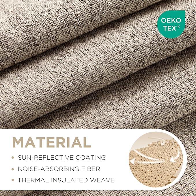 Joydeco 100% Blackout Curtains for Bedroom - Natural Linen Curtains 42" Wx 63" L Long, Thermal Insulated 2 Panels Linen Light Blocking Drapes, Rod Pocket & Back Tabs for Living Room