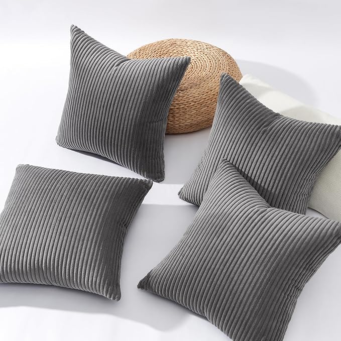 Topfinel Dark Grey Throw Pillow Covers Set of 4,Soft Velvet Modern Double-Sided Designs,Decorative Cushion CasesMix and Match for Home Decor, Pillow Inserts Not Included (20x20 inch)