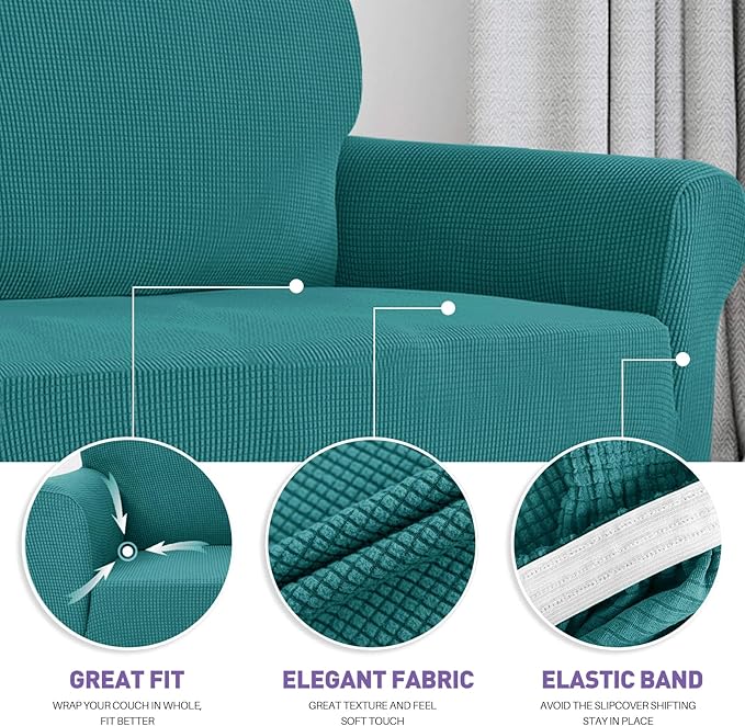 ZNSAYOTX Super Stretch Couch Cover (72"-92") Universal Sofa Covers with Elastic Bottom, Dog Cat Pets Friendly Washable Furniture Protector Fitted Sofa Slipcovers Stay in Place (Peacock Teal, Sofa)