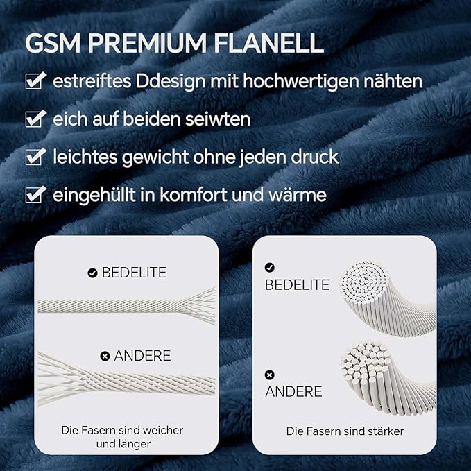BEDELITE Full Size Blanket for Bed, 300GSM Soft & Warm Fleece Navy Blanket, Decorative and Giftable Striped Blankets for Women, Men, 84"x90"