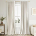 Cream 100% Blackout Linen Curtains 100 Inch Length 2 Panels Set for Living Room Bedroom Back Tab Thermal Insulated Black Out Drapes Room Darkening Farmhouse Style for Bedroom Window Curtains 52x100