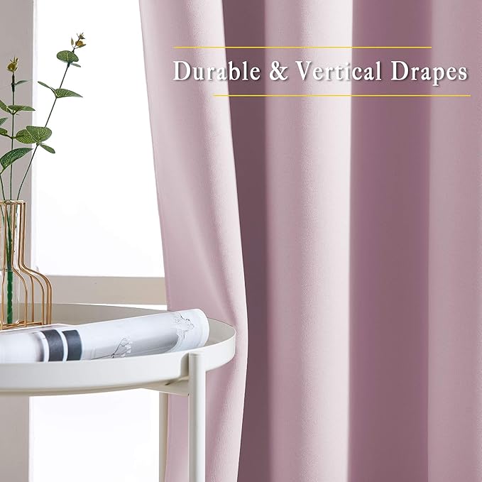 NICETOWN Bedroom Curtains Room Darkening Draperies - Room Darkening Drapes/Panels for Bedroom, Grommet Top 2-Pack, Lavender Pink, 52 x 54 inches Long, Thermal Insulated, Privacy Assured