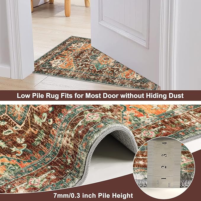 Yamaziot Washable Kitchen Runner Rug Set of 2, Non-Slip Boho Vintage Hallway Rug Runner with Rubber Backing, Stain Resistant & Low Pile Distressed Carpet Runner for Bedroom, Kitchen, Laundry, Entrance