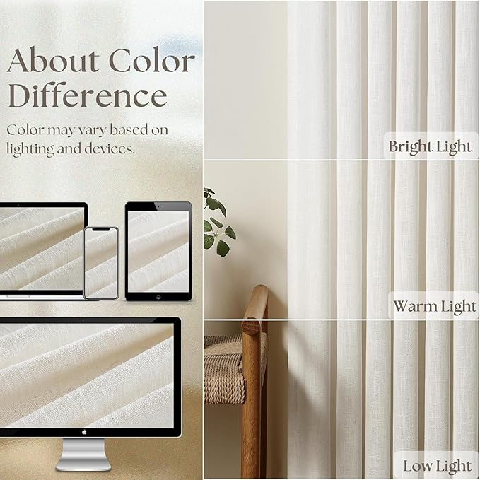 Guken Cream 100% Blackout Linen Curtains 126 Inch Length 2 Panels Set for Living Room Bedroom Back Tab Rod Pocket Thermal Insulated Black Out Drapes Room Darkening Window Curtains 52x126