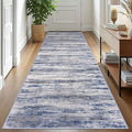 KOZYFLY 3x10 Ft Rug Modern Ombre Runner Rug for Hallway, Washable Kitchen Rugs Non-Slip Soft Striped Entryway Rug, Print Grey-Blue Abstract Carpet for Laundry Nursery