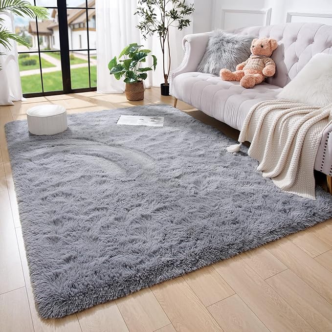 Amearea Premium Soft Fluffy Area Rug Modern Shag Carpet, 3x5 Feet, Fuzzy Shaggy Rugs for Bedroom Living Room Teen Apartment Decor, Comfortable Indoor Furry Dorm Carpets, Grey