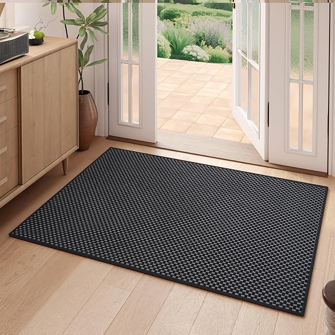 YDKGL 2x3 ft Indoor Door Mat Entryway Rug Non Slip Boho Woven Washable Small Area Rugs Runner, Front Entry Rug Entrance Doormat for Hall Porch Bathroom Kitchen Bedroom, Easy Clean, Black 24"x36"