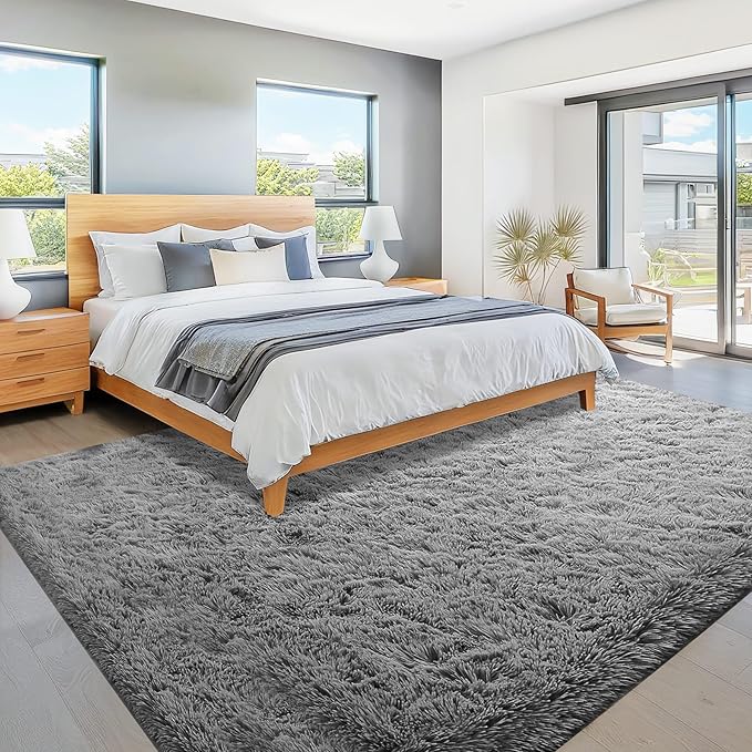 8x10 Area Rugs for Living Room: Fluffy Shag Soft Washable Rug Large Fuzzy Plush Indoor Carpet for Bedroom Nursery Playroom Kids Girls Boys Room (Dark Grey, 8'x10')