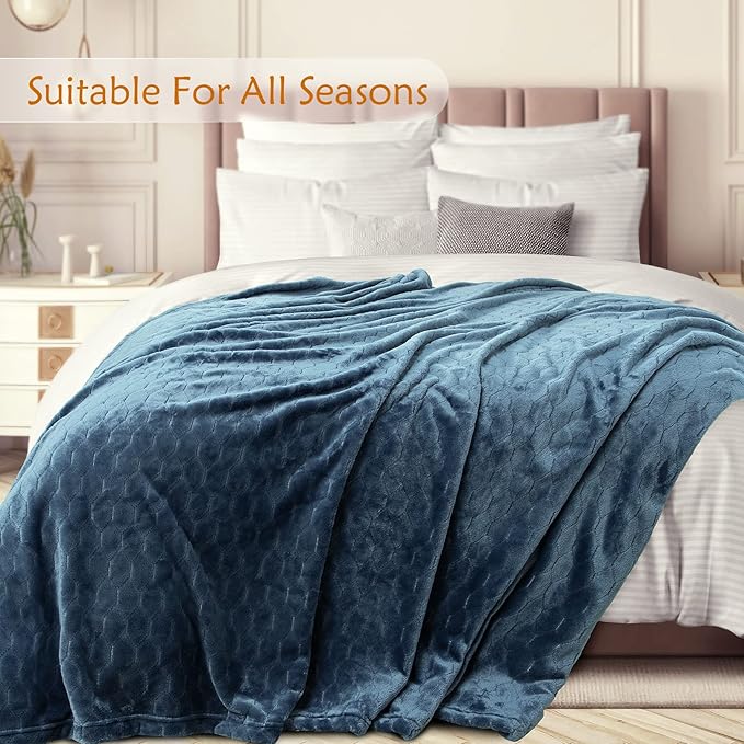 TOONOW Fleece Blanket Super Soft Plush Throw Blanket Twin Size 60" x 80", Cozy Fuzzy Bed Blankets Geometric Pattern Comfy Microfiber Flannel Blankets for Couch, Bed, Sofa, Navy Blue