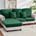 Couch Cover 6-Piece Elastic Velvet Couch Cushion Covers & Chaise Slipcovers for L-Shaped Sofas, Sofa Seat Covers Washable, Soft Cover for Couches (5 Seater + Chaise, Christmas Green)