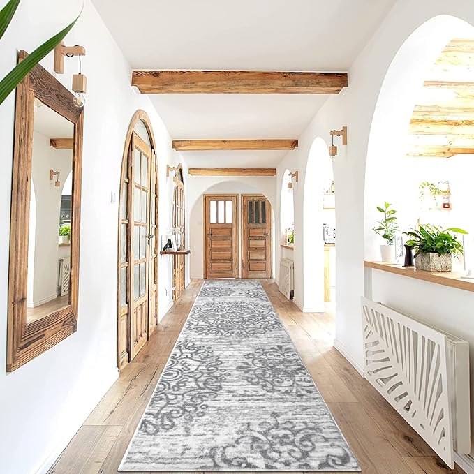 HEBE Hallway Runner Rug 2'x8' Washable Vintage Distressed Area Rugs Non Slip Laundry Rug Runner Boho Floor Carpet Runners for Hallways Entryway Laundry Room Kitchen Bathroom,Grey