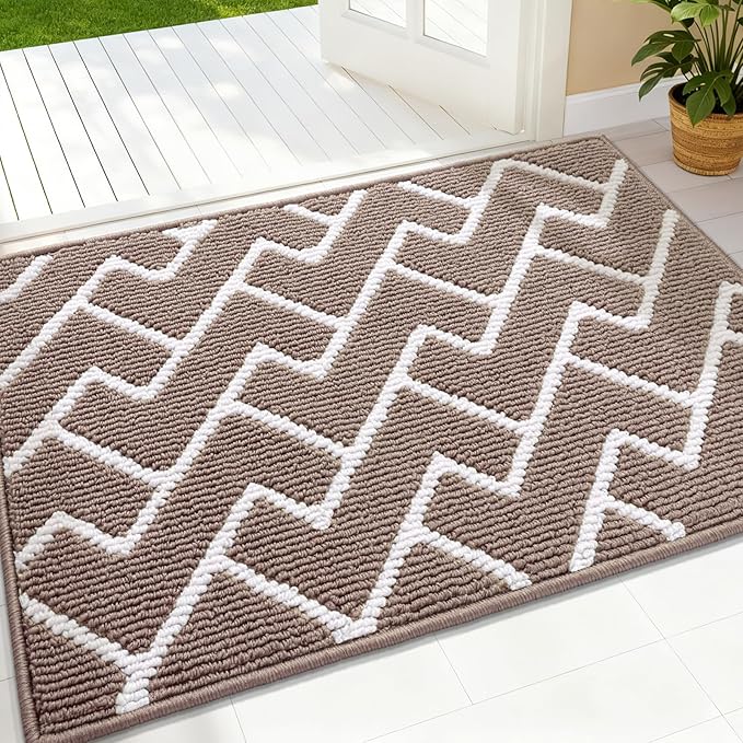 OLANLY Front Door Mat, Non-Slip Rubber Backing, Dirt Resistant and Absorbent, Washable, Easy to Clean Low-Profile Indoor Doormat for Back Door, Entryway, Inside Entrance, 36x24, Brown
