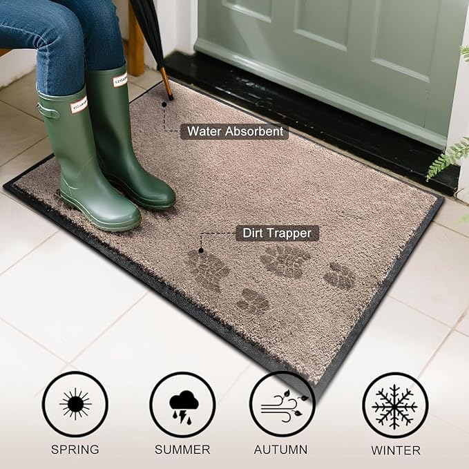 Mibao Dirt Trapper Door Mat for Indoor Outdoor, Waterproof All-Season, All-Weather Doormat, Heavy Duty Non-Slip Entrance Rug, Low Profile Absorbent Entrance Mat Carpet, 48" x 36", Beige