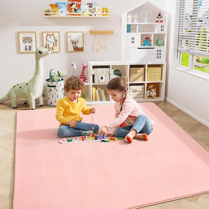 Amearea 4x4 Square Area Rugs for Bedroom Living Room, Modern Pink Thickened Memory Foam Rug, Fluffy Indoor Washable Rug Non Slip Minimalist Carpet for Entryway Kids Boys Girls Dorm Nursery Room Decor