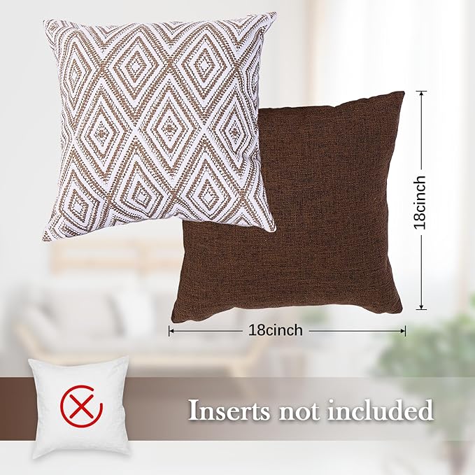 HPUK Decorative Throw Pillow Covers Set of 4 Geometric Design Linen Cushion Cover for Couch Sofa Living Room, 18"x18" inches, Chocolate