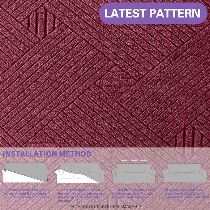 ZNSAYOTX Super Stretch Chair Slipcover (30"-47"), New Striped Sofa Chair Covers for Living Room, Dogs Pet Friendly Anti-Slip Chair Protector Spandex Armchair Slipcovers (Wine Red, Chair)