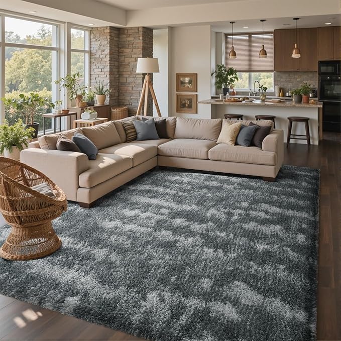 9x12 Ft Extra Large Shag Rugs for Living Room, Ultra Soft Fluffy Furry Area Rugs for Bedroom Indoor Floor, Aesthetic Carpet for Kids Home Decor (Grey)