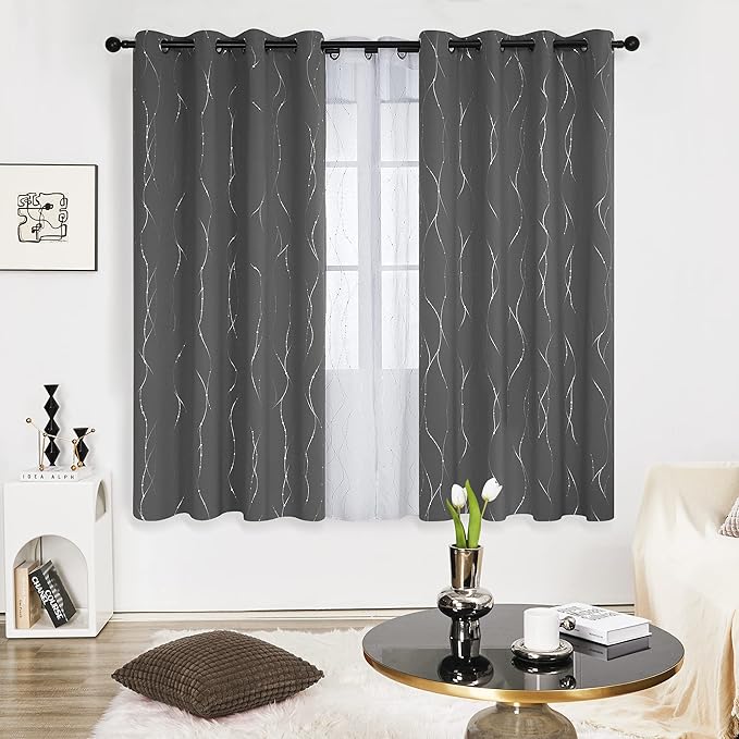 Deconovo Blackout Curtain for Bedroom, 52 x 72 Inch, Thermal Insulated Soundproof Curtains, Grommet Top, Machine Washable, Set of 2 Panels for Living Room Nursery Bedroom Apartment Home, Light Gray