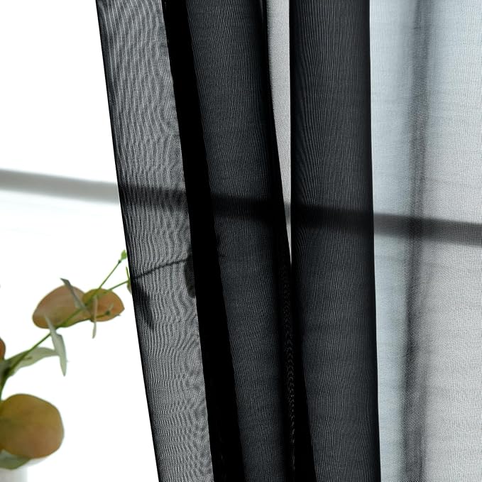 SpaceDresser Basic Rod Pocket Sheer Voile Window Curtain Panels Black 1 Pair 2 Panels 26 Width 30 Inch Long for Kitchen Bedroom Children Living Room Yard（Black，26Wx 30L）