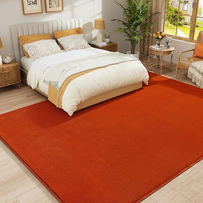 Amearea Modern Area Rugs for Bedroom Living Room, 4x6 Feet Orange Thickened Memory Foam Rug, Fluffy Indoor Washable Rugs Non Slip Minimalist Carpet for Kids Boys Girls Dorm Nursery Room Decor