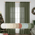 LAMIT Olive Green Linen Curtains for Living Room, 2 Panels, Light Filtering Semi Sheer Panels with Back Tab and Rod Pocket, 52 x 108 Inch
