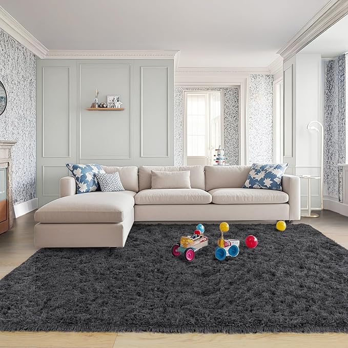 Pionblank Large Rug for Living Room 6x9 Feet, Modern Soft Shag Area Rug, Plush Fuzzy Carpet for Bedroom Girls Boys Room Home Nursery Teens Dorm Decor, Charcoal Grey