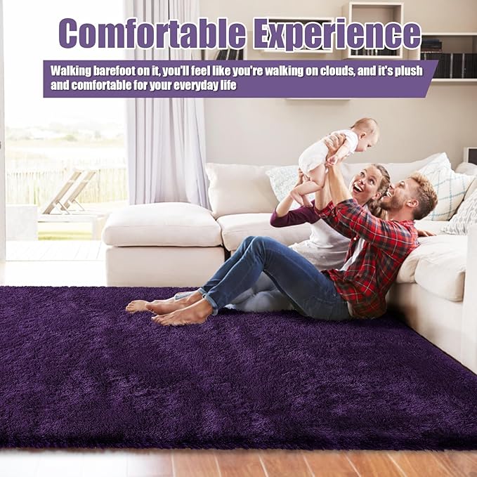 6x9 Fluffy Area Rug for Living Room,Shag Area Rugs for Bedroom,Purple Soft Fuzzy Rug Non-Shedding Indoor Plush Carpet for Kids Bedroom Nursery Dorm Home Decor