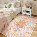RELEANY Area Rugs 3'x4' Washable Non-Slip, Floral Vintage Distress Print Pattern Medallion Carpet for Living Room Bedroom Dining Room, Light Pink Colorful