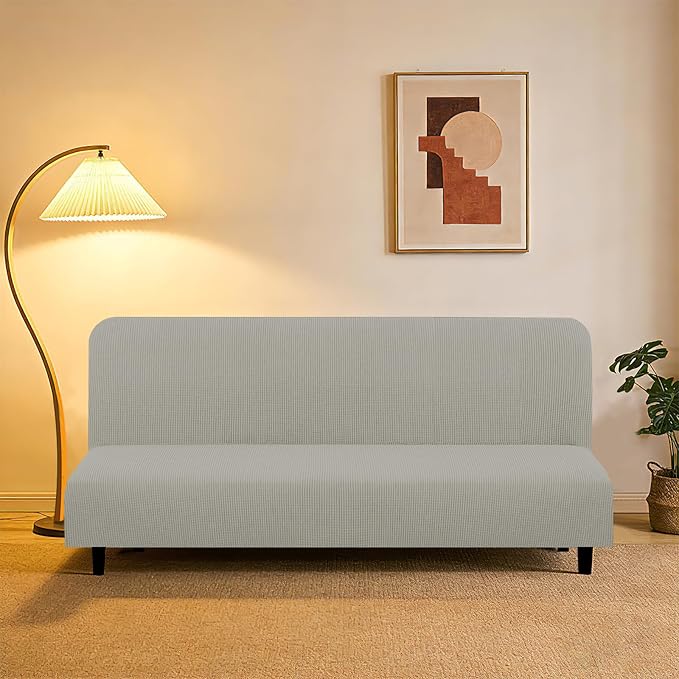 U-NICE HOME Stretch Futon Cover Armless Bed Slipcover - Soft Jacquard Fabric Washable for Pet Friendly, Taupe