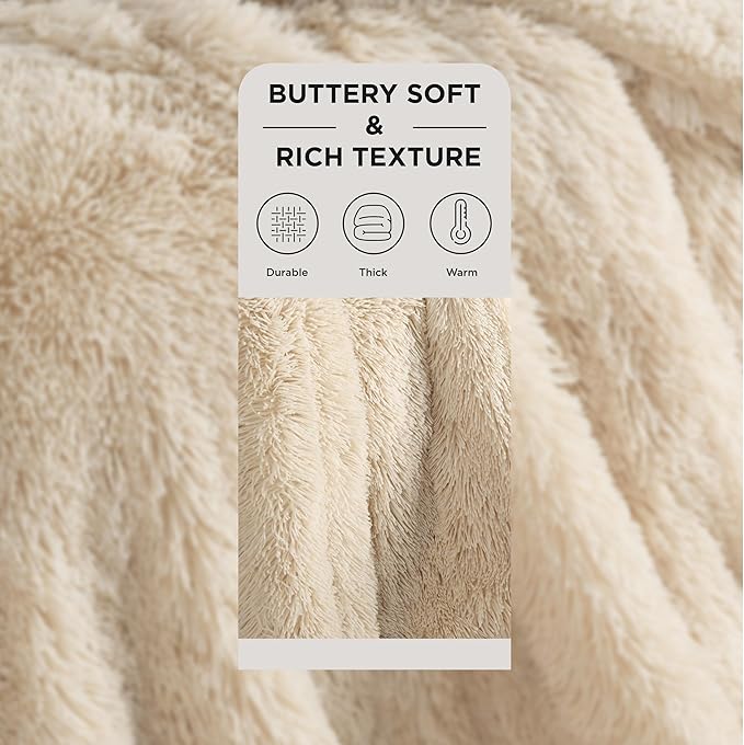 Bedsure GentleSoft Fuzzy Sherpa Faux Fur Blanket Beige Cozy Gifts for Women Men, Soft Fleece Plush Warm Minky Thick Blanket Twin Size for Couch, Room Decor Dorm Bed Essentials Beige Decor, 60x80