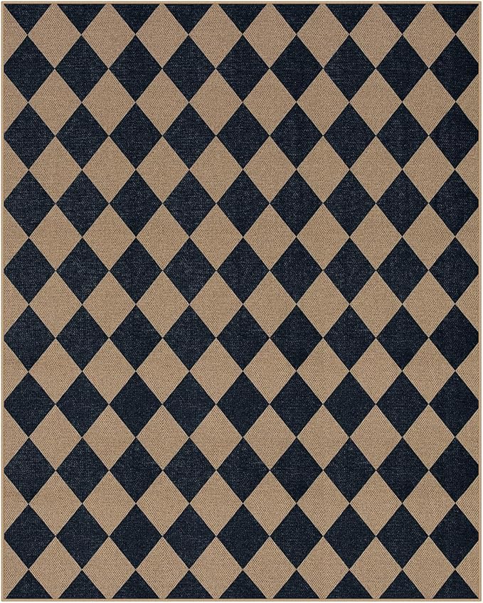 Lahome Colette Checkered Easy Jute Carpet, Washable 8x10 Rugs for Living Room Outdoor Patio Rugs, Farmhouse Neutral Non Slip Stain Resistance Floor Carpet for Office Backyard Sunroom