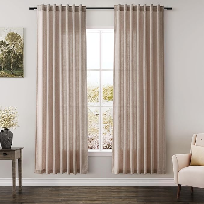 Nanspring Oatmeal Semi Sheer Curtains 72 Inches Long 2 Panels Set for Bedroom Back Tab Rod Pocket Light Filtering Privacy Drapes Cotton Linen Textured Farmhouse Living Room Curtain 52X72 Inches