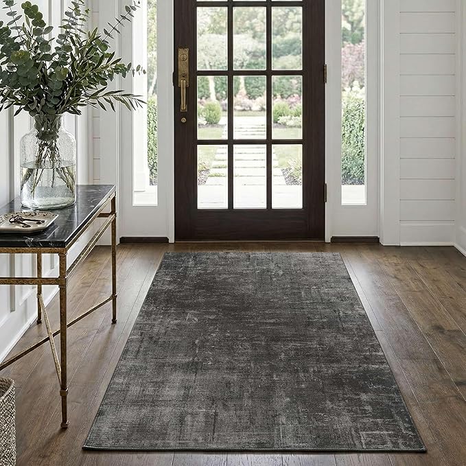 Latte&Fog 3x5 Entryway Rug Indoor, Modern Abstract Washable Area Rug, Boho Non Slip Low Pile Throw Carpet for Indoor Bedroom Bedside, Kitchen, Entry and Living Room - Black