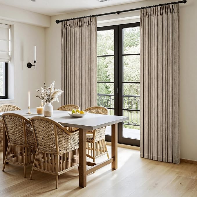 MIULEE Pinch Pleated Thick Linen Curtains 102 Inches Long 2 Panels for Living Room Bedroom, Linen Textured Drapes Pleat Back Tab Memory Trained Light Filtering Boho Grey Beige Window Curtains