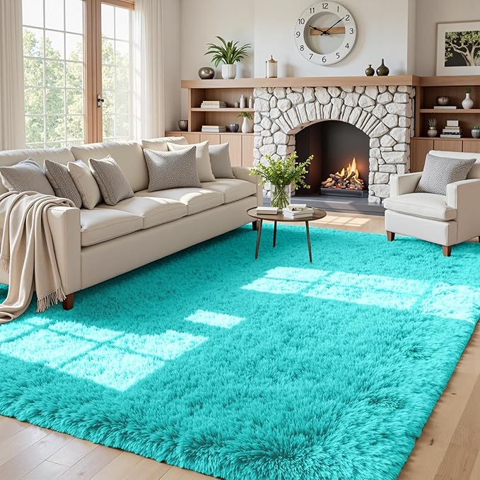 5x7 Area Rugs for Living Room Rug: Soft Fluffy Shag Teal Blue Rugs for Bedroom, Non-Slip Large Fuzzy Plush Rug Indoor Floor Carpet for Nursery Kids Boys Girls Room, Dorms, Playroom, Modern Home Decor