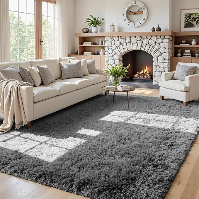 5x8 Area Rugs for Living Room: Soft Fluffy Shag Light Grey Rugs for Bedroom, Non Slip Large Fuzzy Plush Rug Indoor Floor Carpet for Nursery Kids Boys Girls Room, Dorms, Playroom, Modern Home Decor