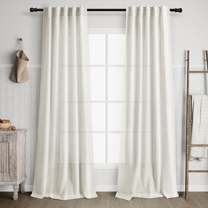 38 inch Wide Cream Linen Curtains for Living Room 2 Panels Back Tab Rod Pocket Narrow Window Curtain 84 inches Long Boho Farmhouse Decor Birch Ivory Light Filtering Semi Sheer Curtains 38x84