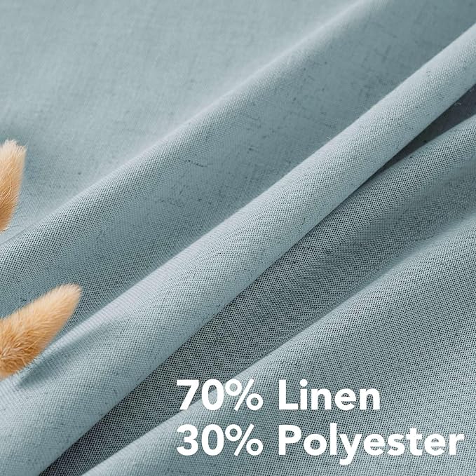 H.VERSAILTEX Living Room Linen Curtains - Semi Sheer, Nickel Grommet, Energy Saving, Light Filtering Window Treatments - Cloud Blue, 2 Panels, 52 x 63 Inch