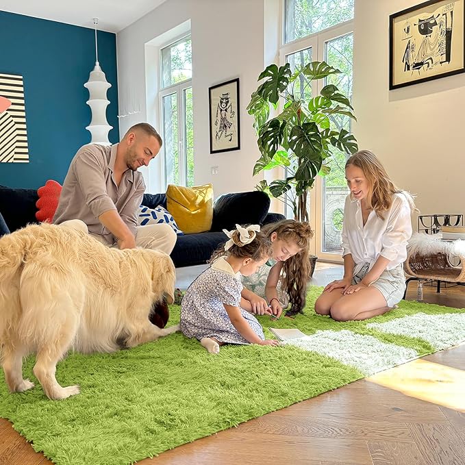 OLANLY 2x4 Machine Washable Runner Rugs for Hallway, Soft Fluffy Shaggy Bedside Rugs for Bedroom, Living Room, Indoor Floor Carpet for Kids Girls Boy, Nursery Rooms, Home Decor Aesthetic, Grass Green