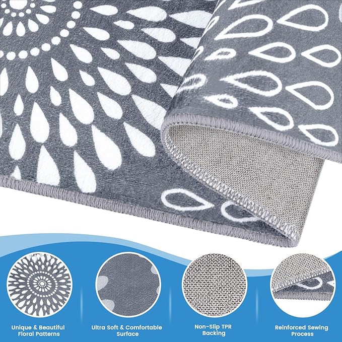 StepRite Runner Rug 2 x 3 ft, Washable Rugs, Hallway Runner Rugs, Kitchen Runner Rug Non Slip, Soft Runner with Rubber Backing for Kitchen, Hallway, Laundry, Bedroom, Living Room