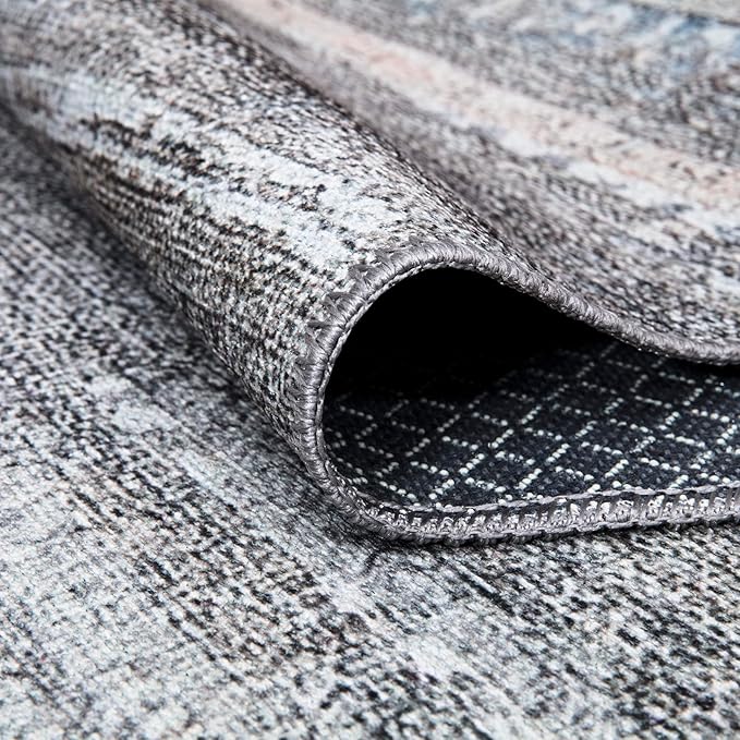 Area Rug 2x3 ft Gray Polyester Machine Washable Non-Slip