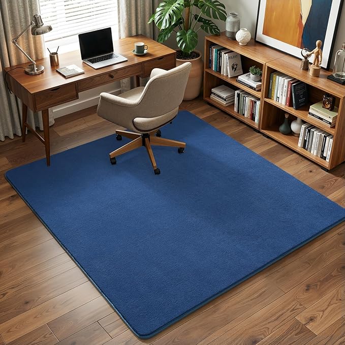 Amearea 5x5 Square Area Rugs for Bedroom Living Room, Modern Blue Thickened Memory Foam Rug, Fluffy Indoor Washable Rugs Non Slip Minimalist Carpet for Kids Boys Girls Dorm Nursery Room Decor
