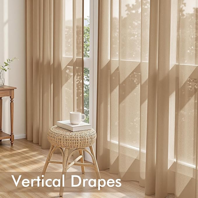 MIULEE Brown Sheer Curtains 63 Inches Long, 4 Panels Set, Rod Pocket Voile Drapes Light Filtering and Semi Transparent, Elegant Window Treatments for Bedroom Living Room,42 x 63 Inches